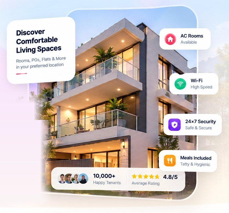 Modern apartment building with balconies – rooms, PGs and flats for rent